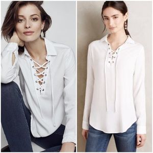 Anthropologie Cloth and Stone white lace up top Md